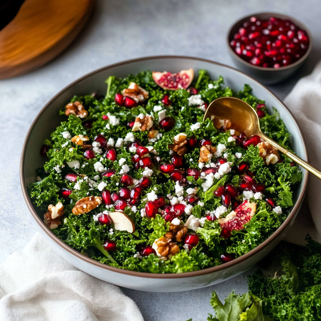 Recipe preparation for Pomegranate Kale Salad thanksgiving