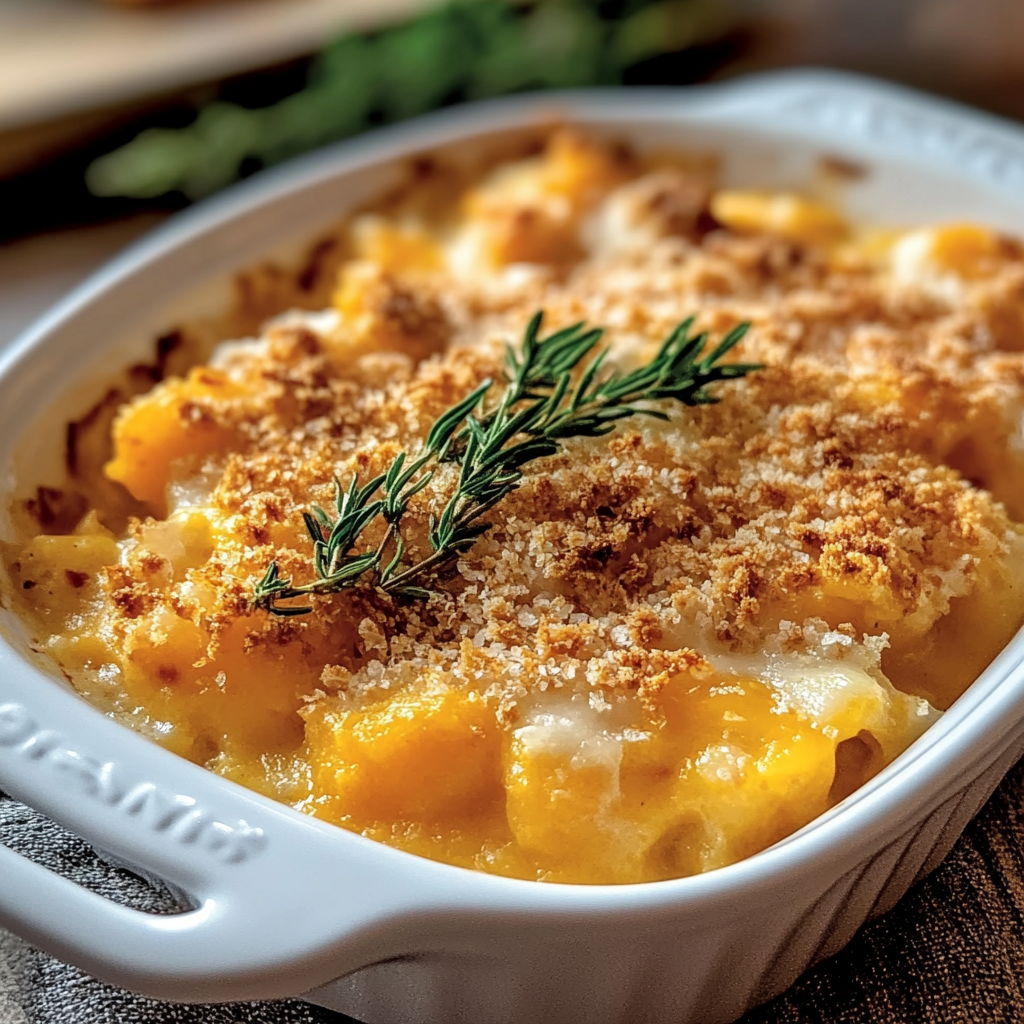 Recipe preparation for Creamy Butternut Squash Casserole
