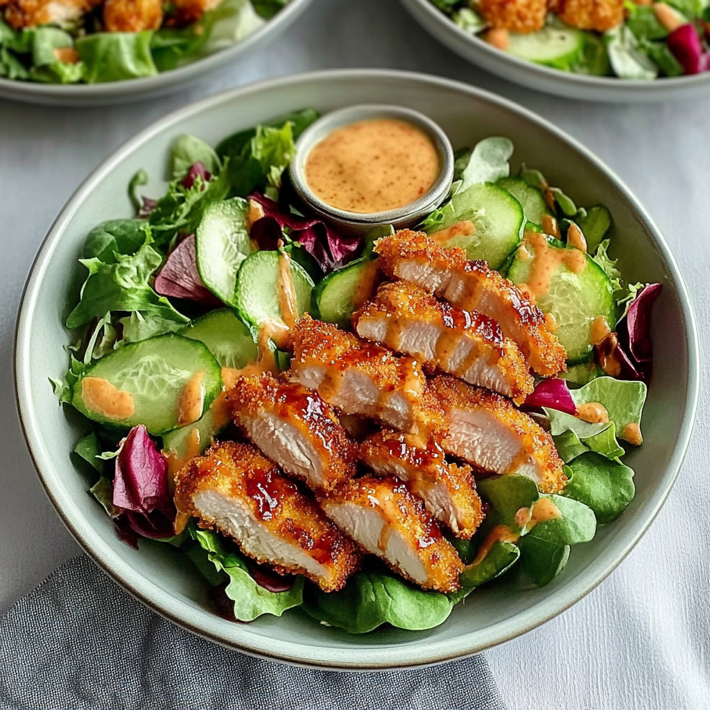 Recipe preparation for Air Fried Chicken Tender Salad