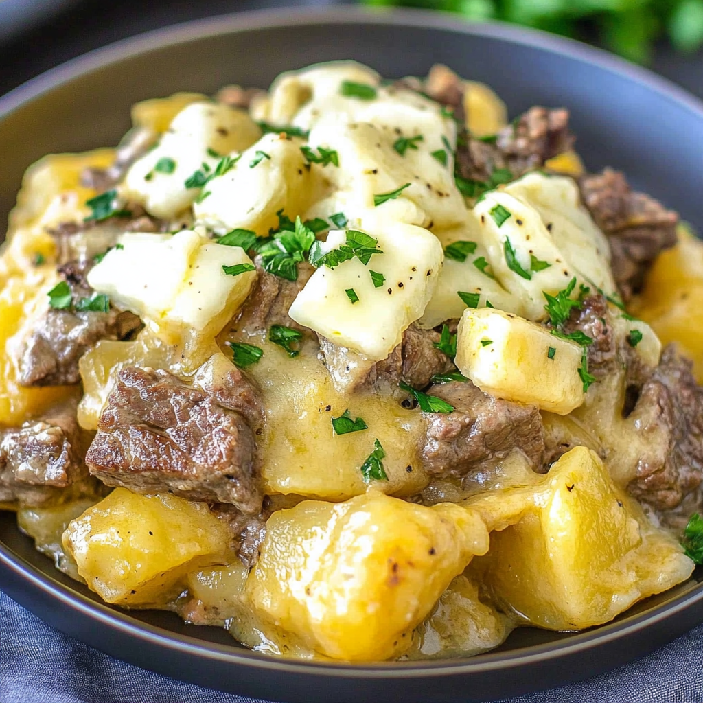 Recipe preparation for Slow Cooker Steak Potato Casserole