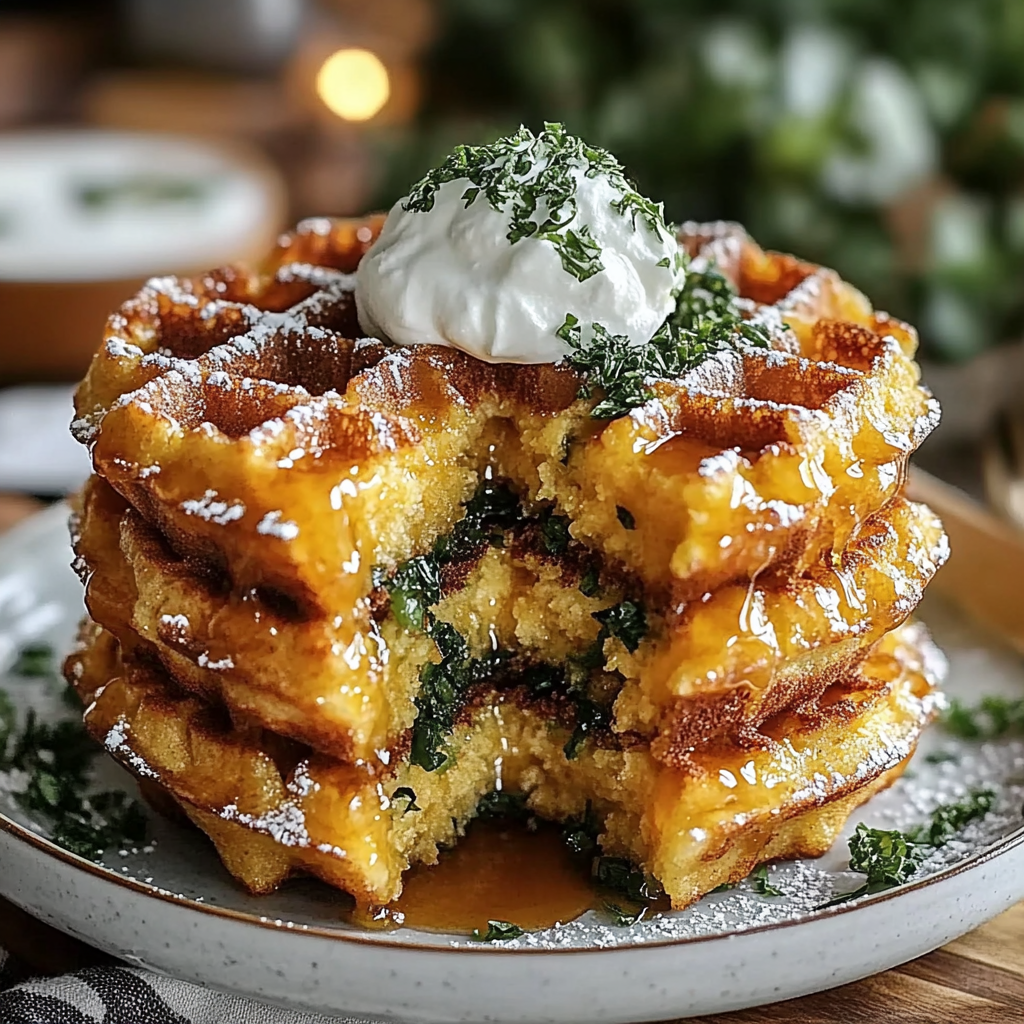 Recipe preparation for Cheddar Jalapeño Cornbread Waffles