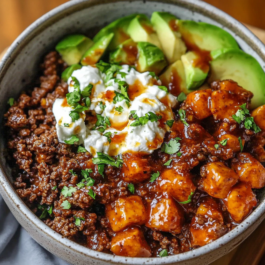 Recipe preparation for ground beef hot honey bowl