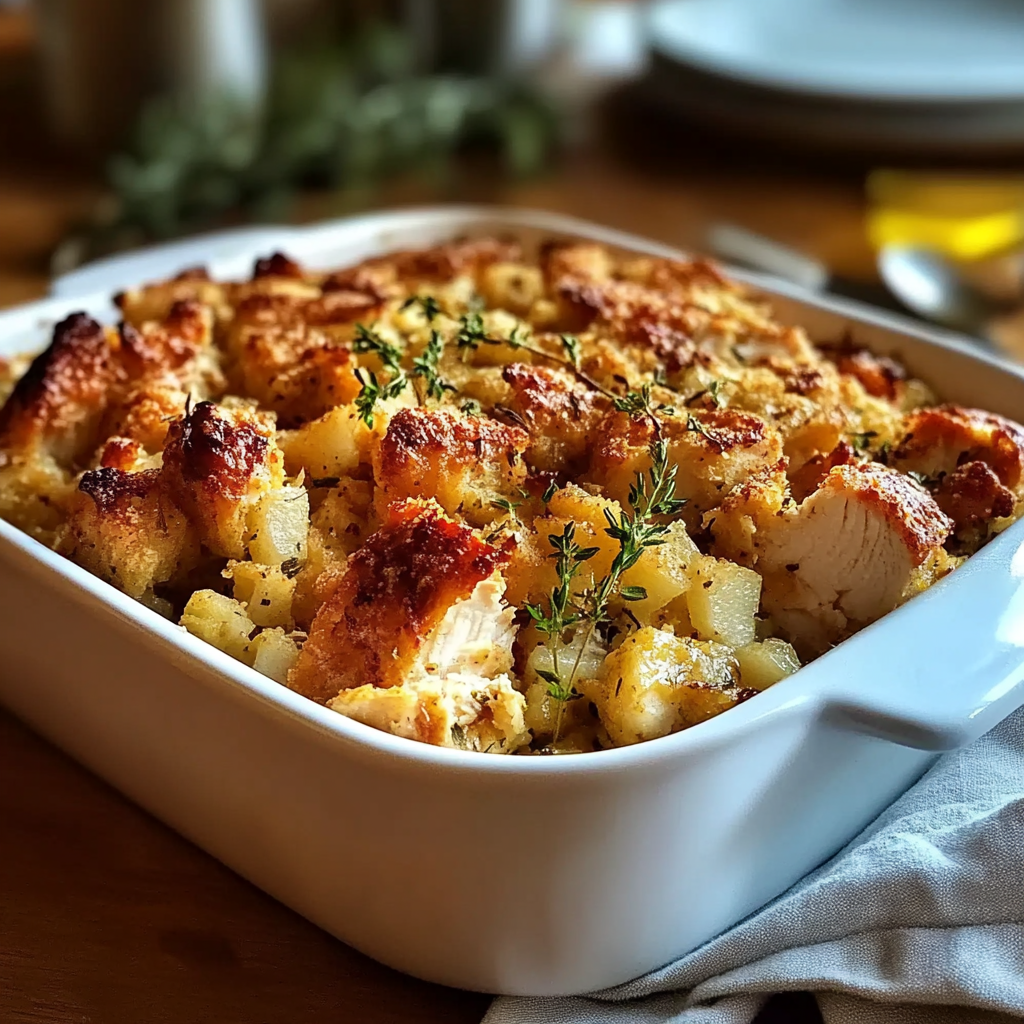 Recipe preparation for Rotisserie Chicken and Stuffing Casserole