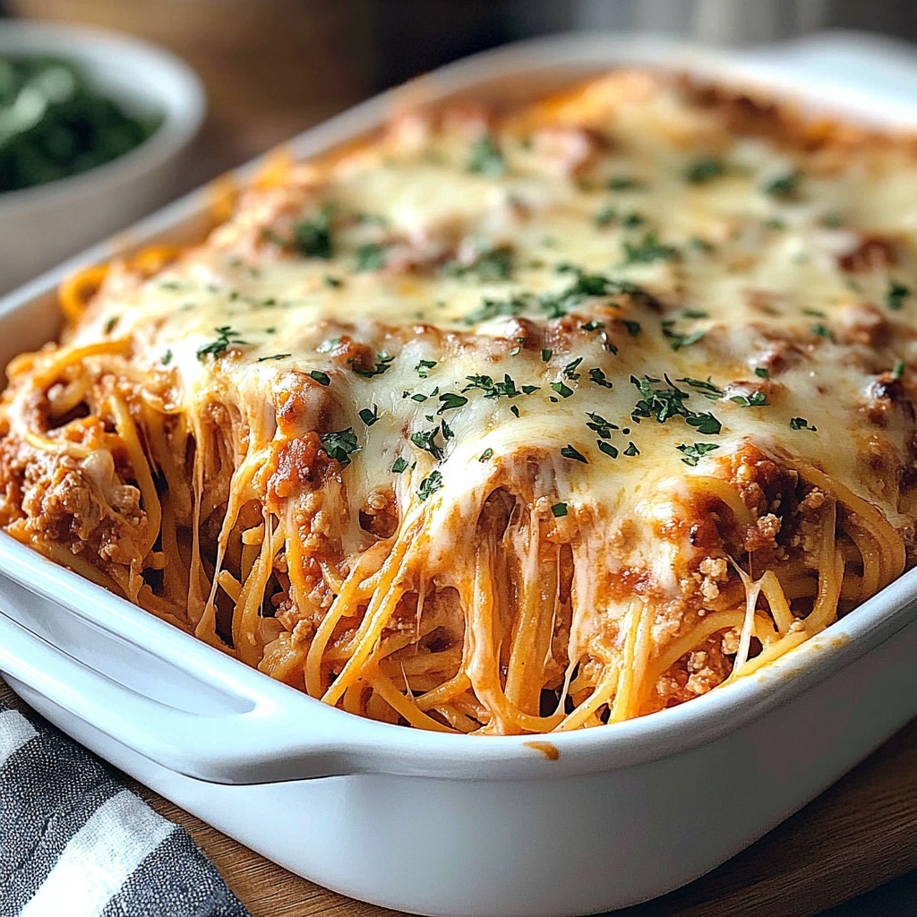 Recipe preparation for Baked Cream Cheese Spaghetti Casserole