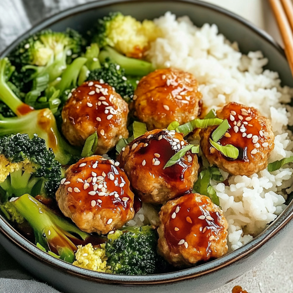Recipe preparation for Sesame Chicken Meatball Bowls