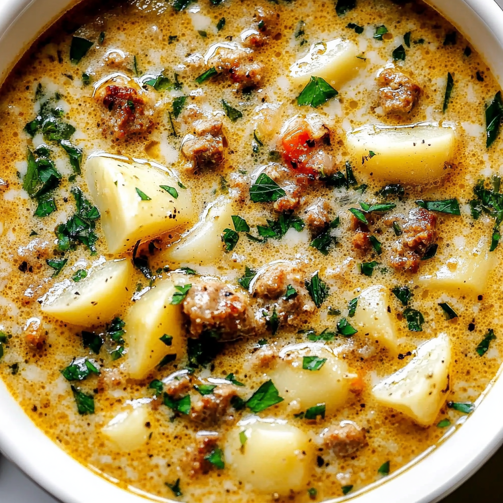 Recipe preparation for Cozy Sausage Potato Soup