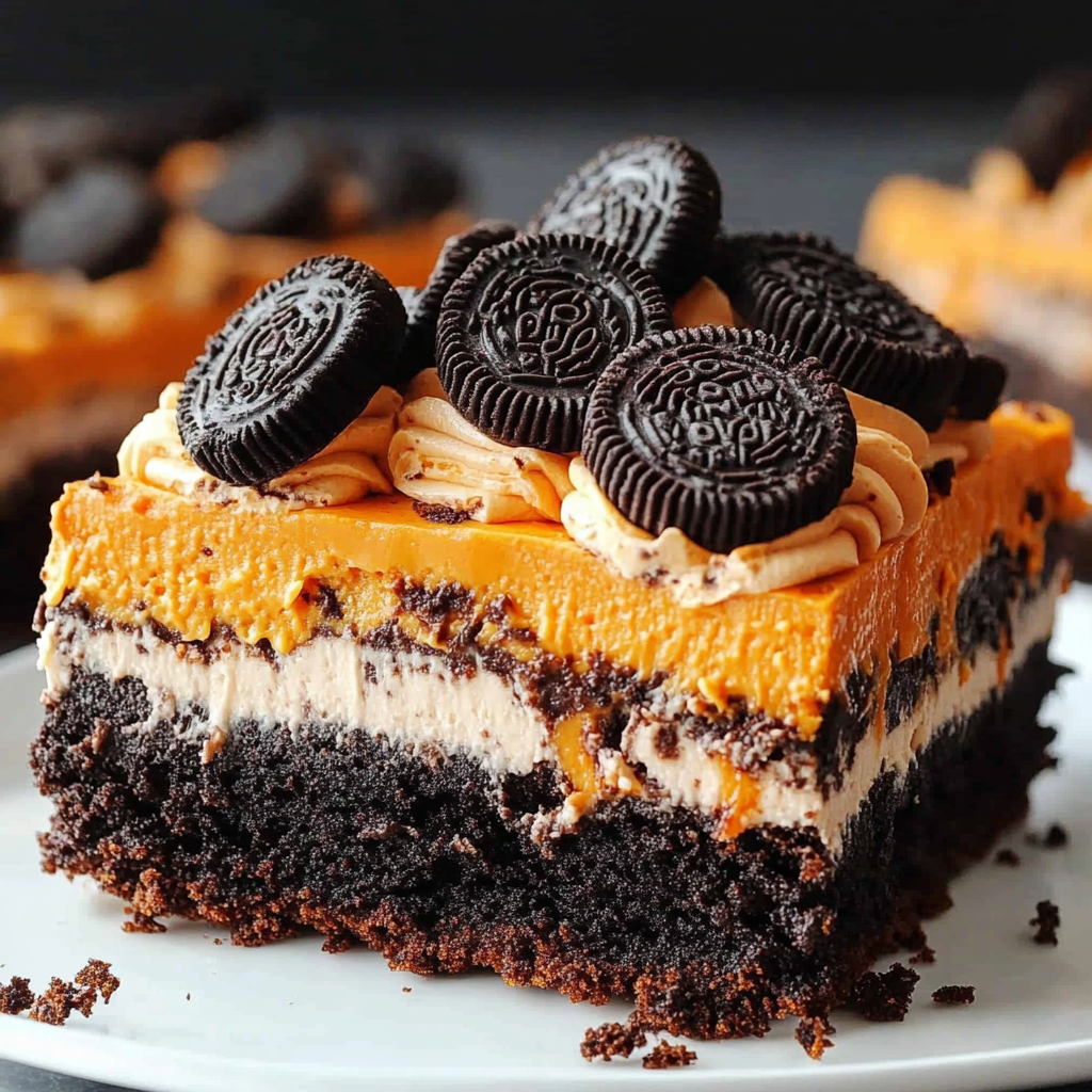 Recipe preparation for Oreo Layered Halloween Brownies