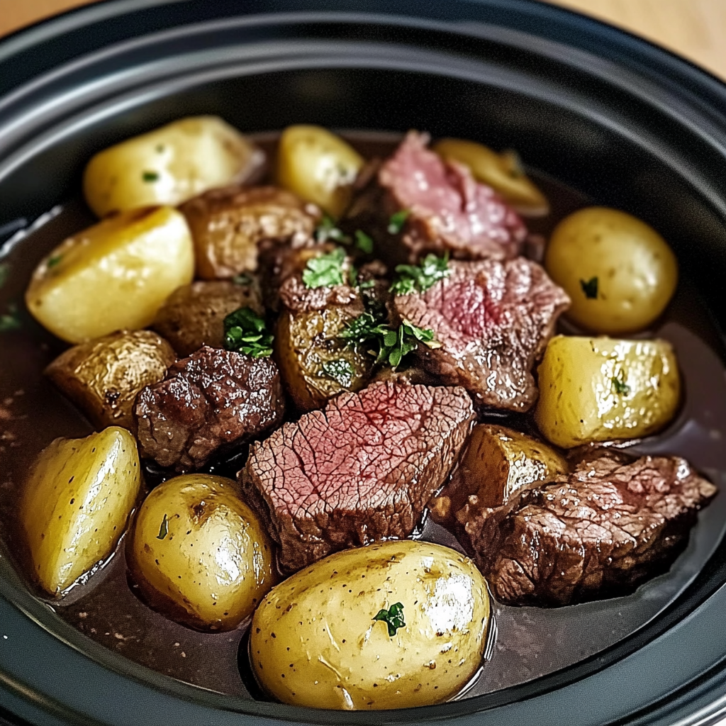 Recipe preparation for Crockpot Steak and Potatoes