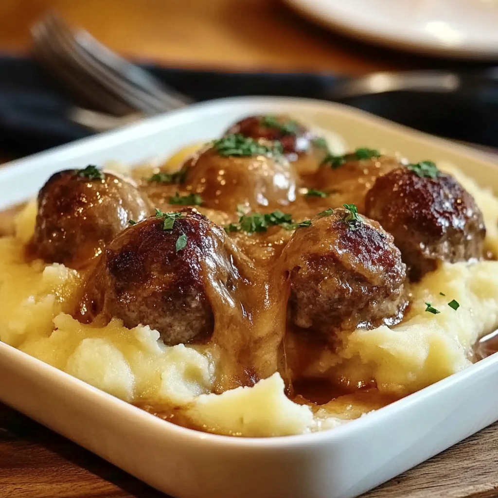 Recipe preparation for Meatball and Mashed Potato Bake