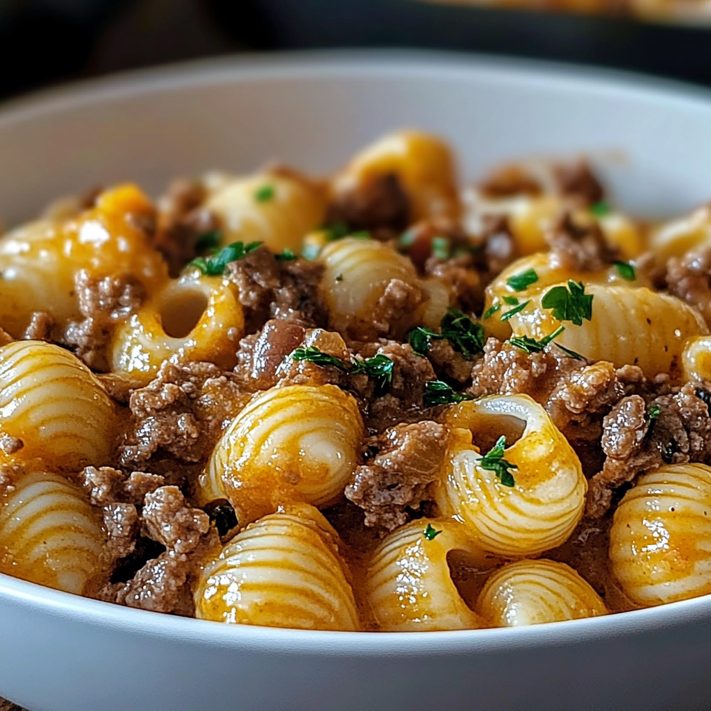 Recipe preparation for Creamy Beef and Shells