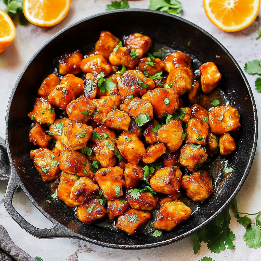 Recipe preparation for Cilantro Orange Chicken Bites