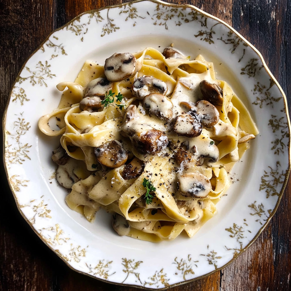 Recipe preparation for Creamy Mushroom Pappardelle