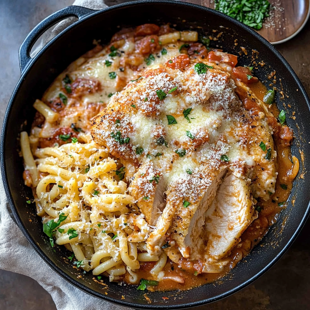 Recipe preparation for Parmesan Chicken Pasta