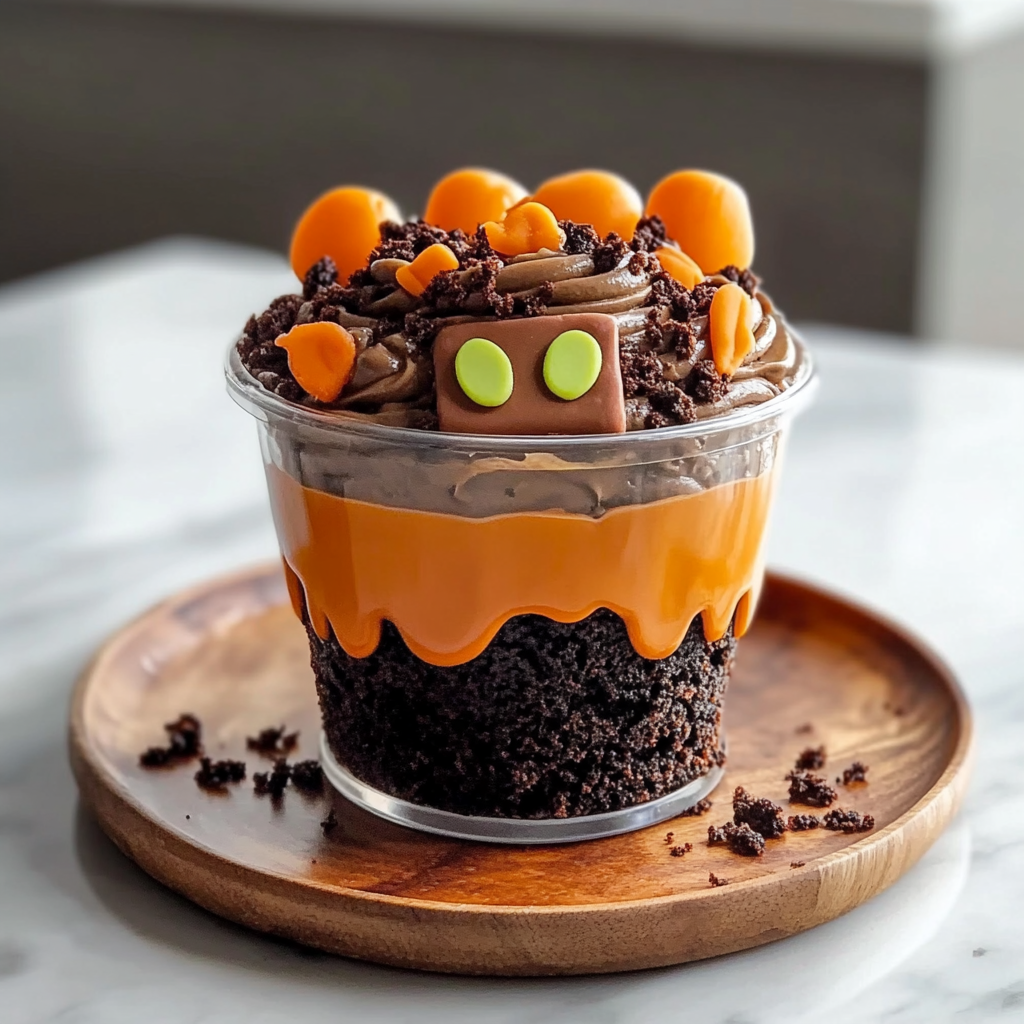 Recipe preparation for Halloween Dirt Cake Cups Recipe