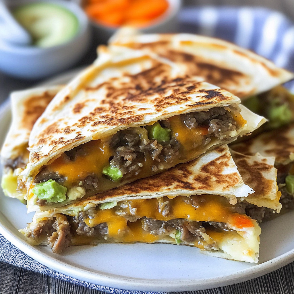 Recipe preparation for Quesadilla Burgers