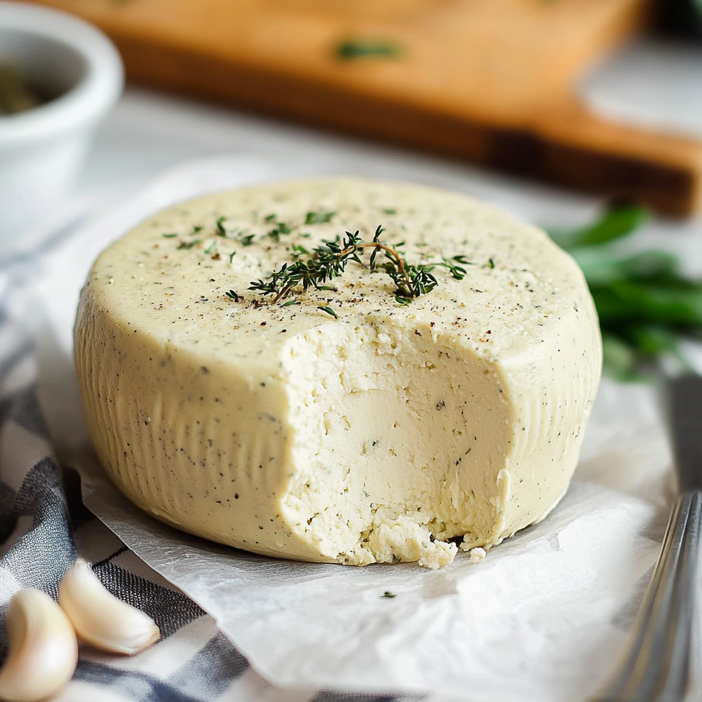 Recipe preparation for Vegan Boursin (Garlic Herb Cream Cheese)