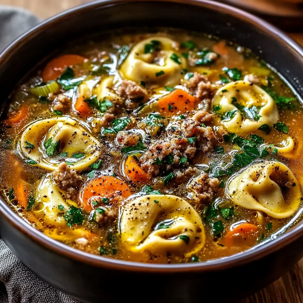 Recipe preparation for Autumn Tortellini Soup with Sausage