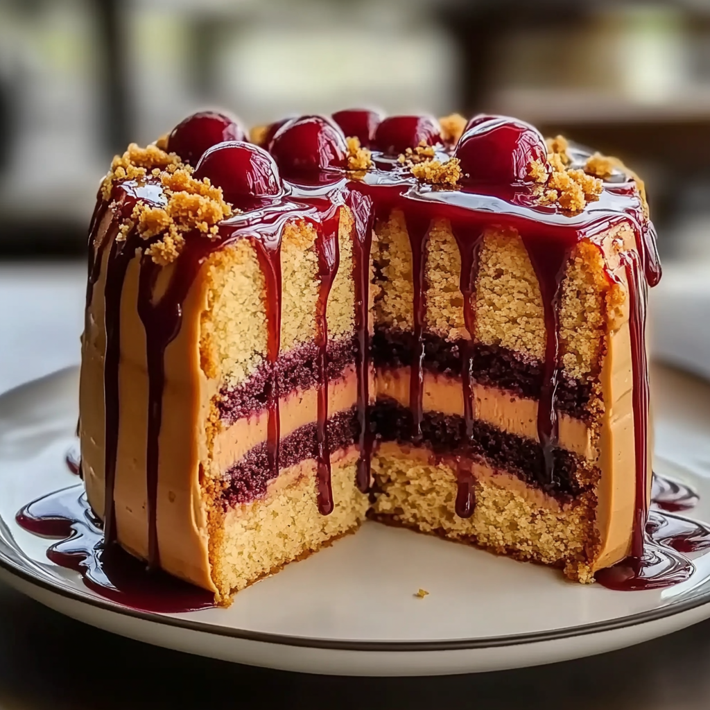 Recipe preparation for Peanut Butter & Jelly Cake