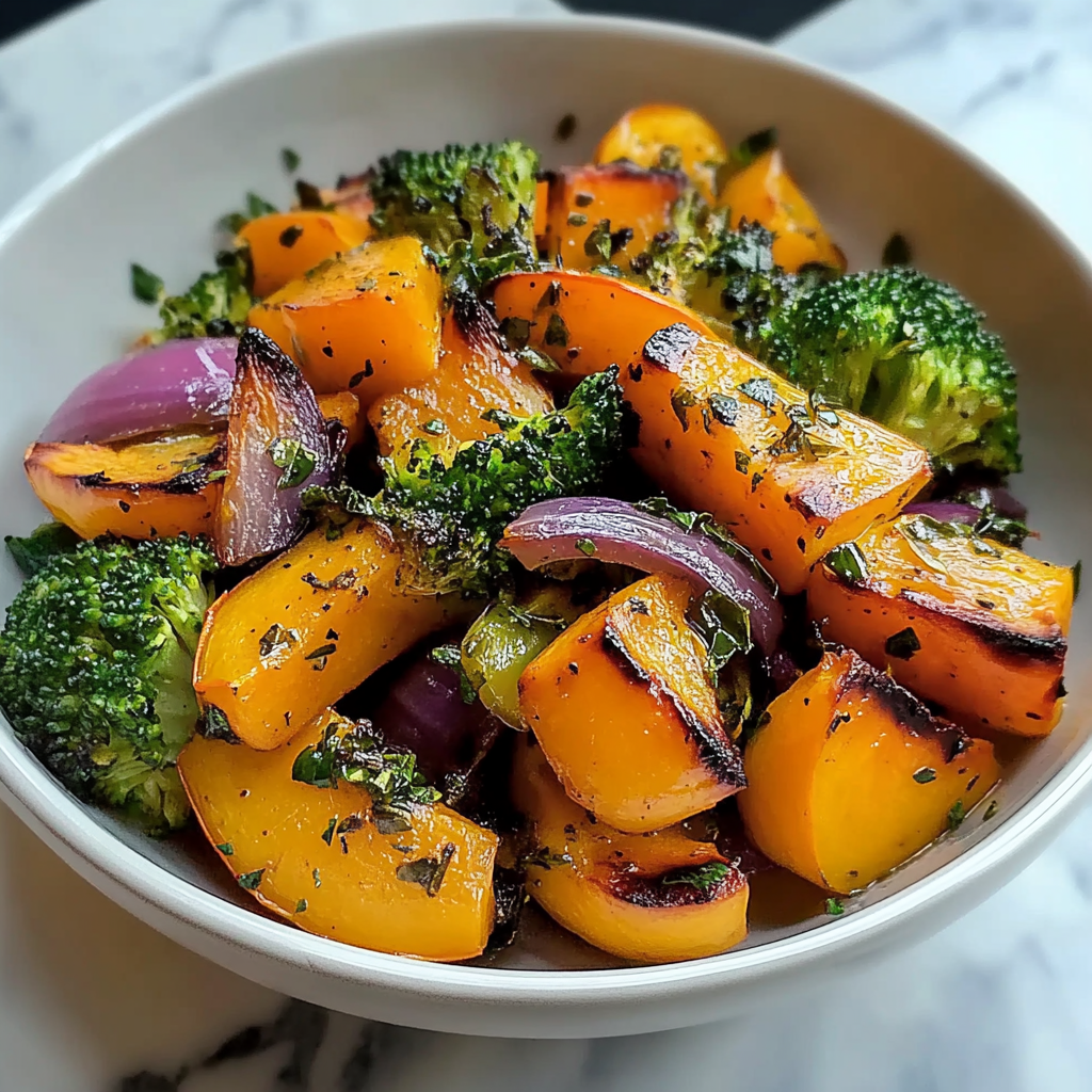 Recipe preparation for Golden Roasted Butternut Squash with Veggies