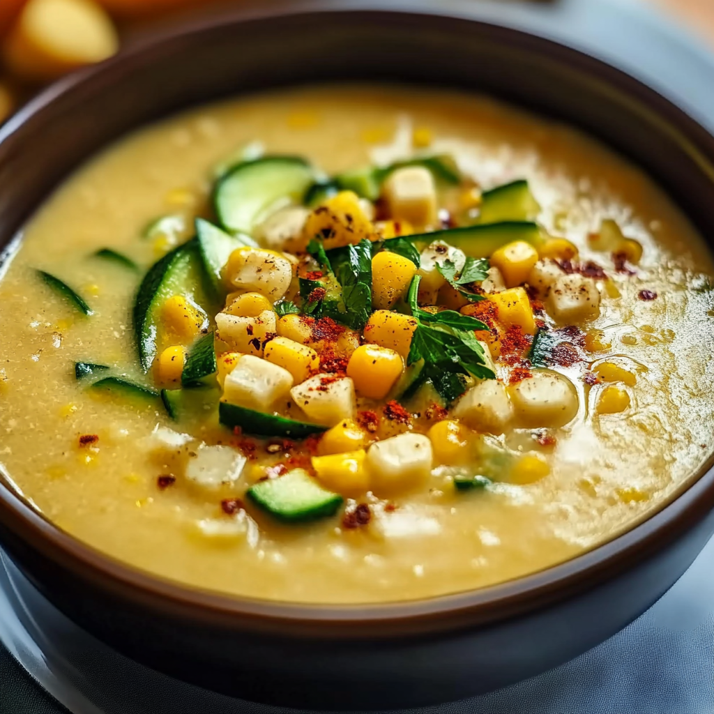Recipe preparation for Zucchini Corn Chowder Fall Soup