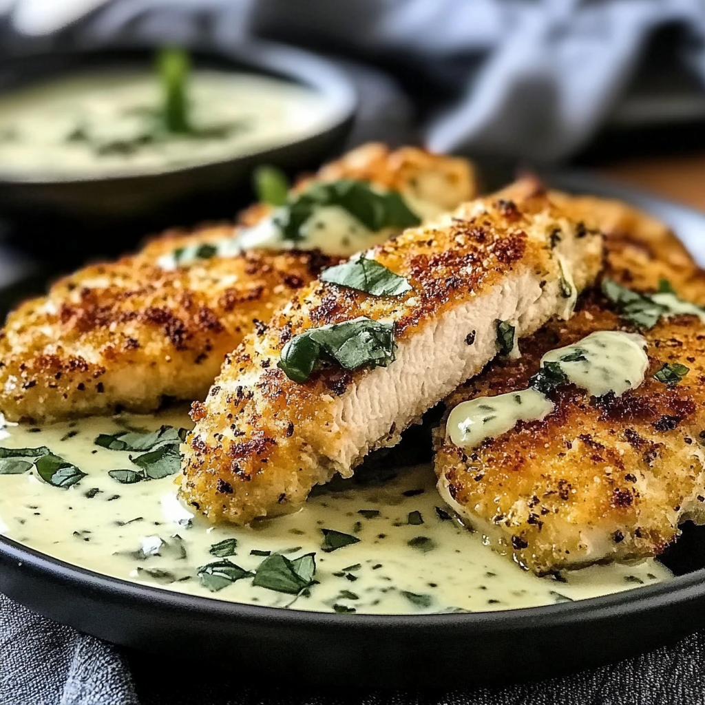 Recipe preparation for Parmesan Crusted Chicken with Basil Aioli