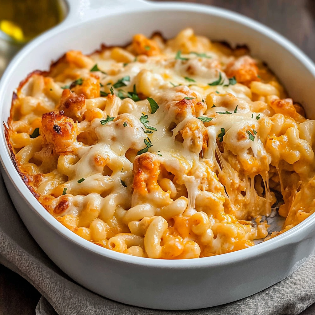 Recipe preparation for Buffalo Chicken Mac and Cheese