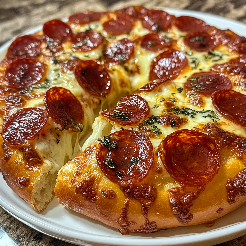 Recipe preparation for Stuffed Crust Pepperoni Pizza