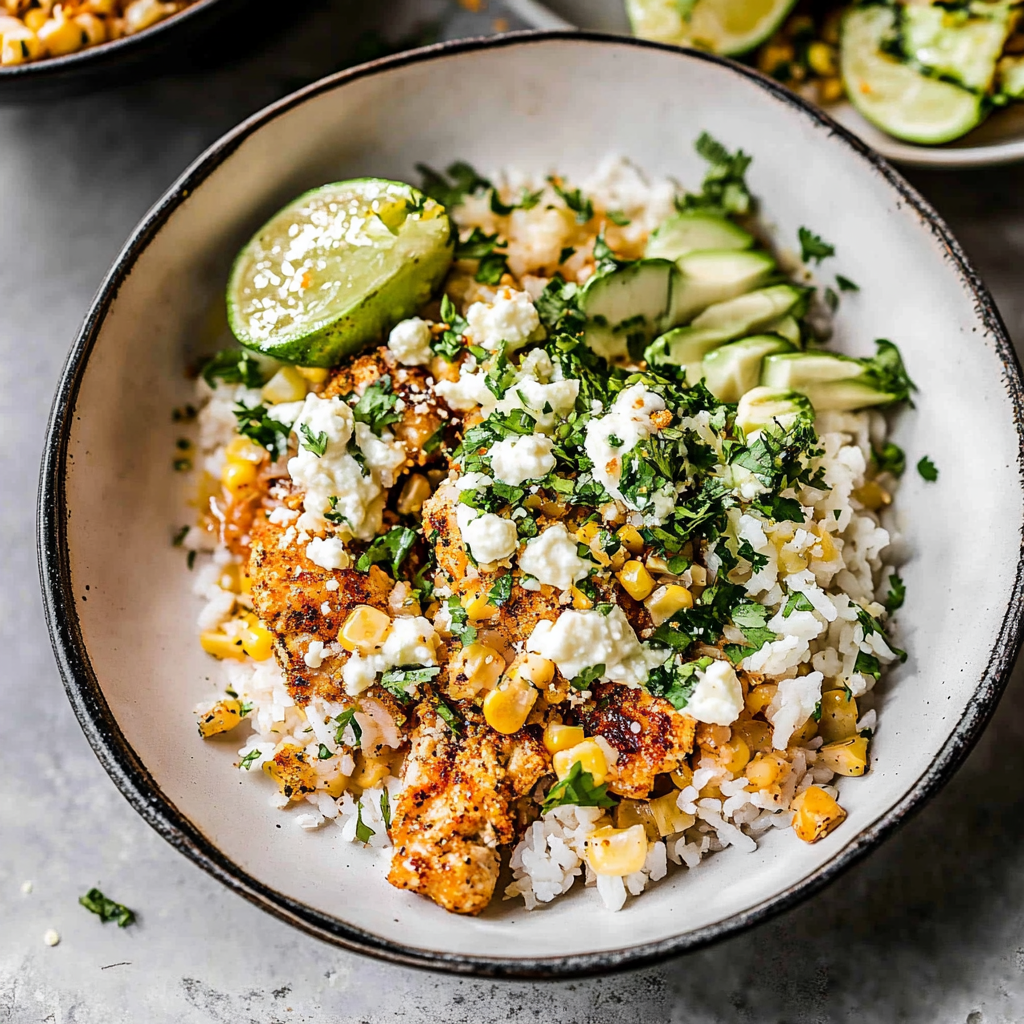 Recipe preparation for Street Corn Chicken Rice Bowls