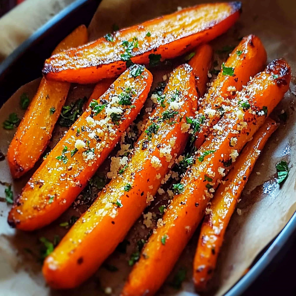 Recipe preparation for Parmesan Garlic Roasted Carrots