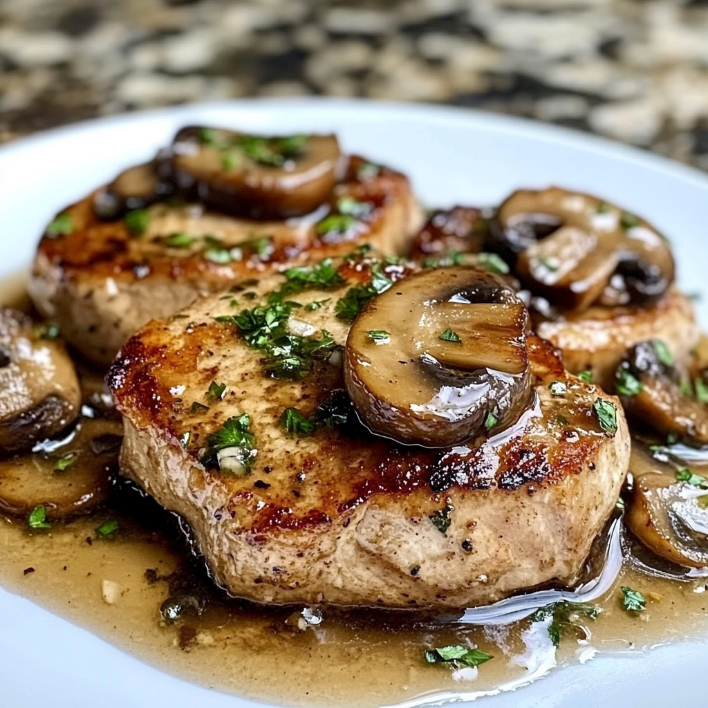 Recipe preparation for Garlic Butter Mushroom Pork Chops