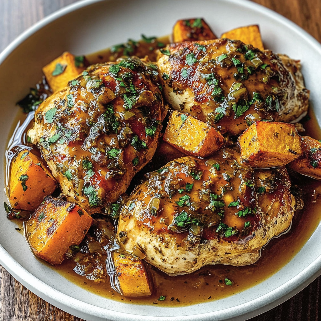 Recipe preparation for Maple-Glazed Chicken Sweet Potatoes