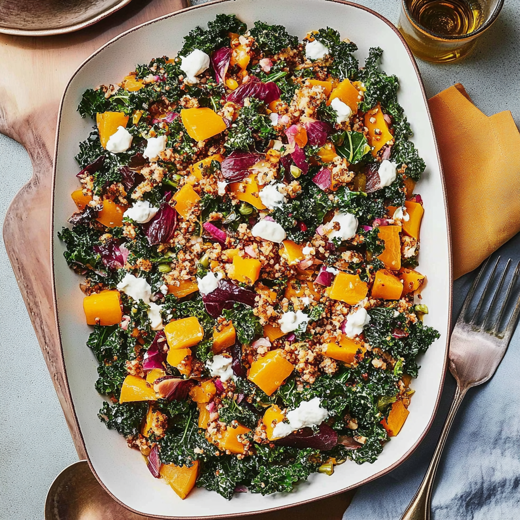 Recipe preparation for Sheet Pan Warm Kale Salad
