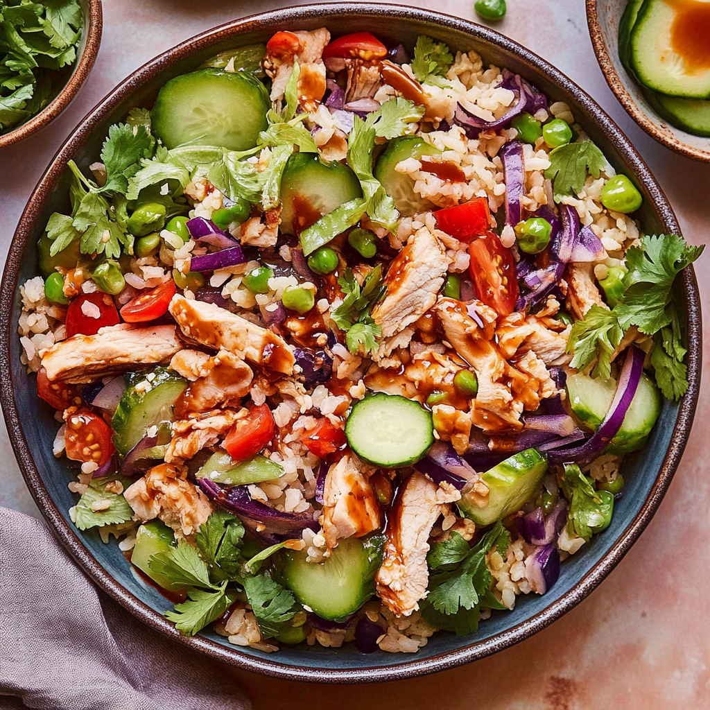 Recipe preparation for Teriyaki Chicken Crispy Rice Salad