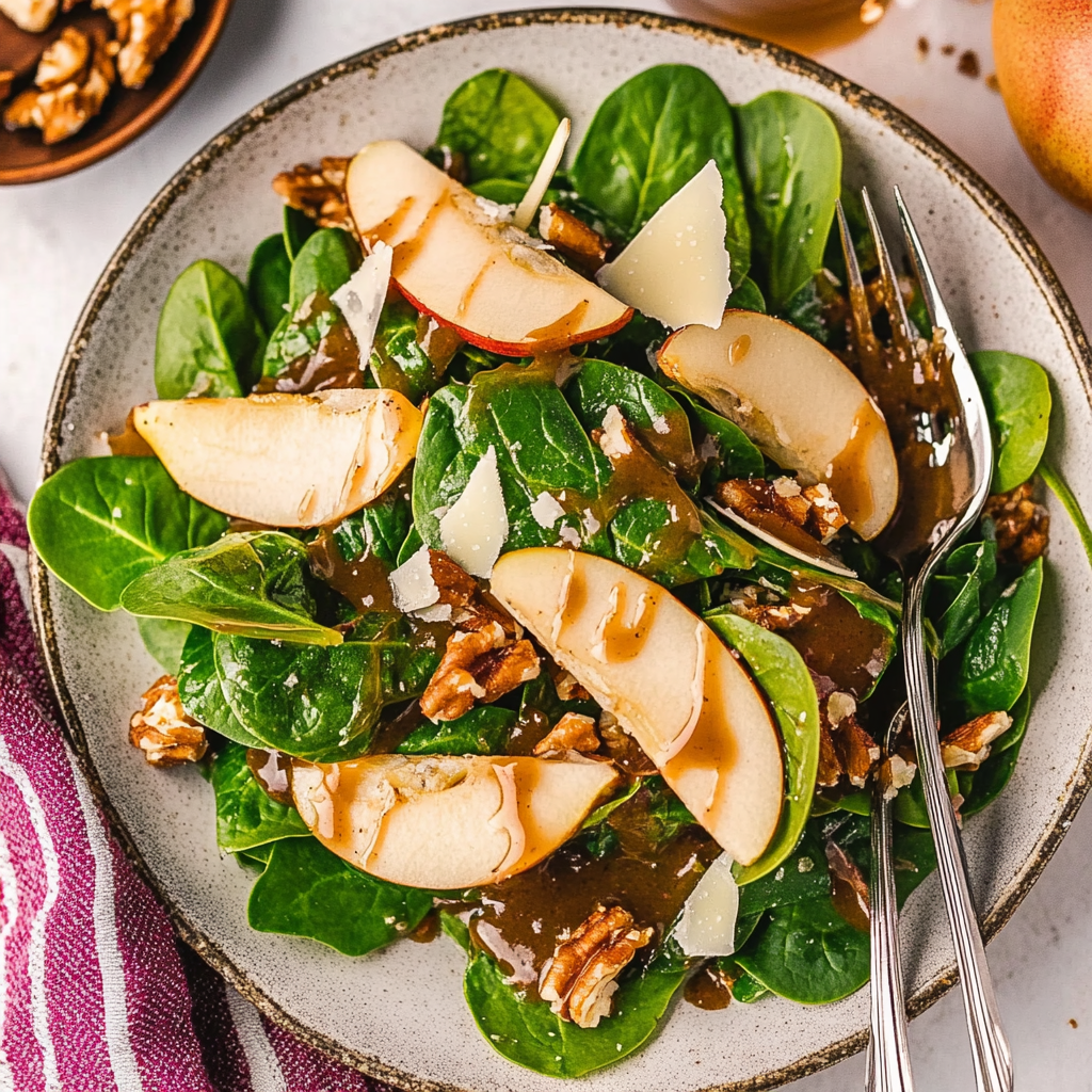 Recipe preparation for Spinach Pear Salad With Balsamic Vinaigrette
