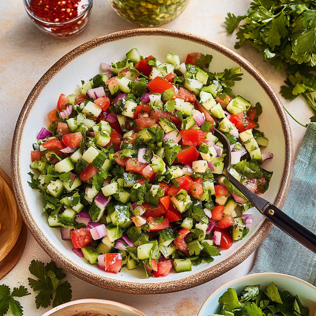 Recipe preparation for Easy Middle Eastern Shirazi Salad