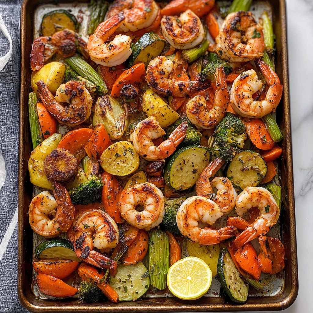 Recipe preparation for Sheet Pan Blackened Shrimp and Veggies