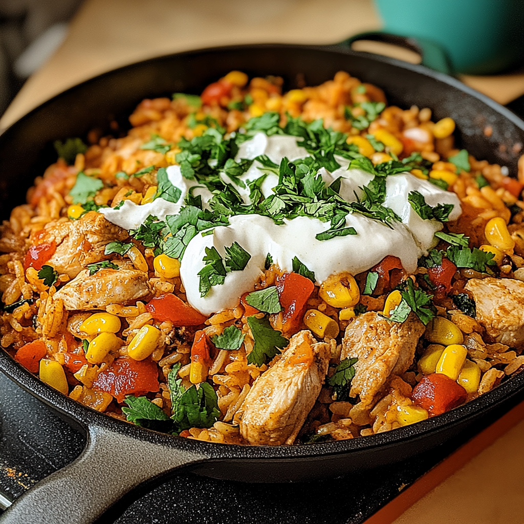 Recipe preparation for Chicken and Rice Taco Skillet Recipe