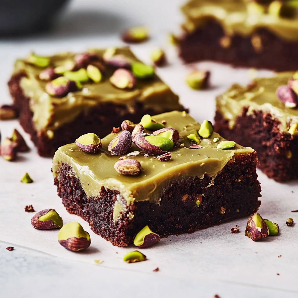 Recipe preparation for Pistachio Brownies with Pistachio Ganache