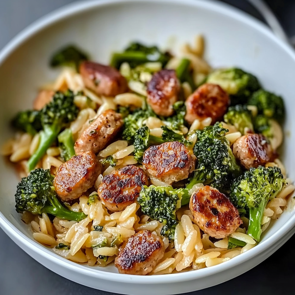 Recipe preparation for Chicken Sausage and Broccoli Orzo