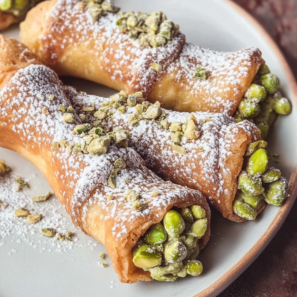 Recipe preparation for Pistachio Cannoli