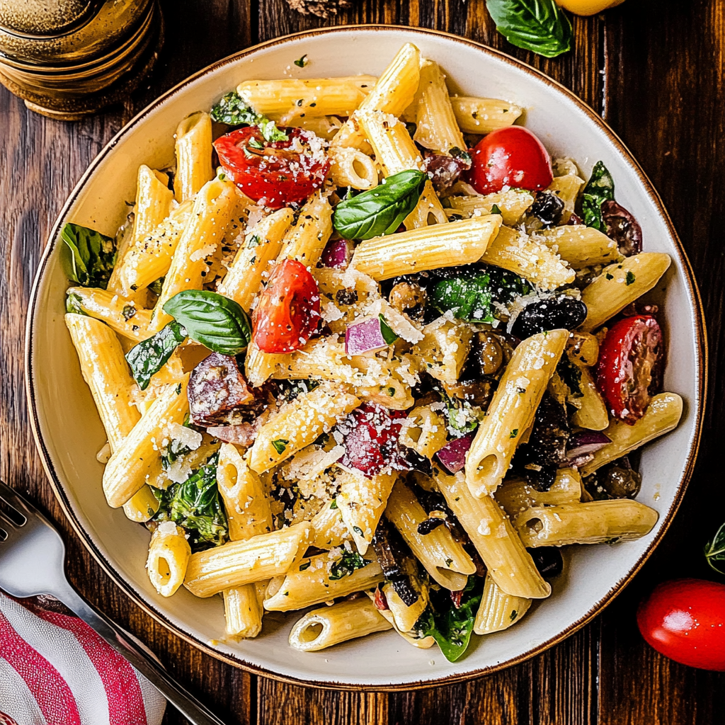 Recipe preparation for Mediterranean Pasta Salad
