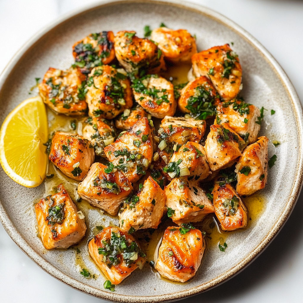 Recipe preparation for Garlic Butter Salmon Bites