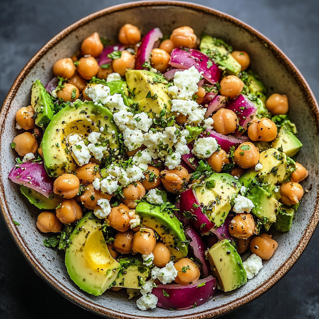 Recipe preparation for Chickpea Feta Avocado Salad