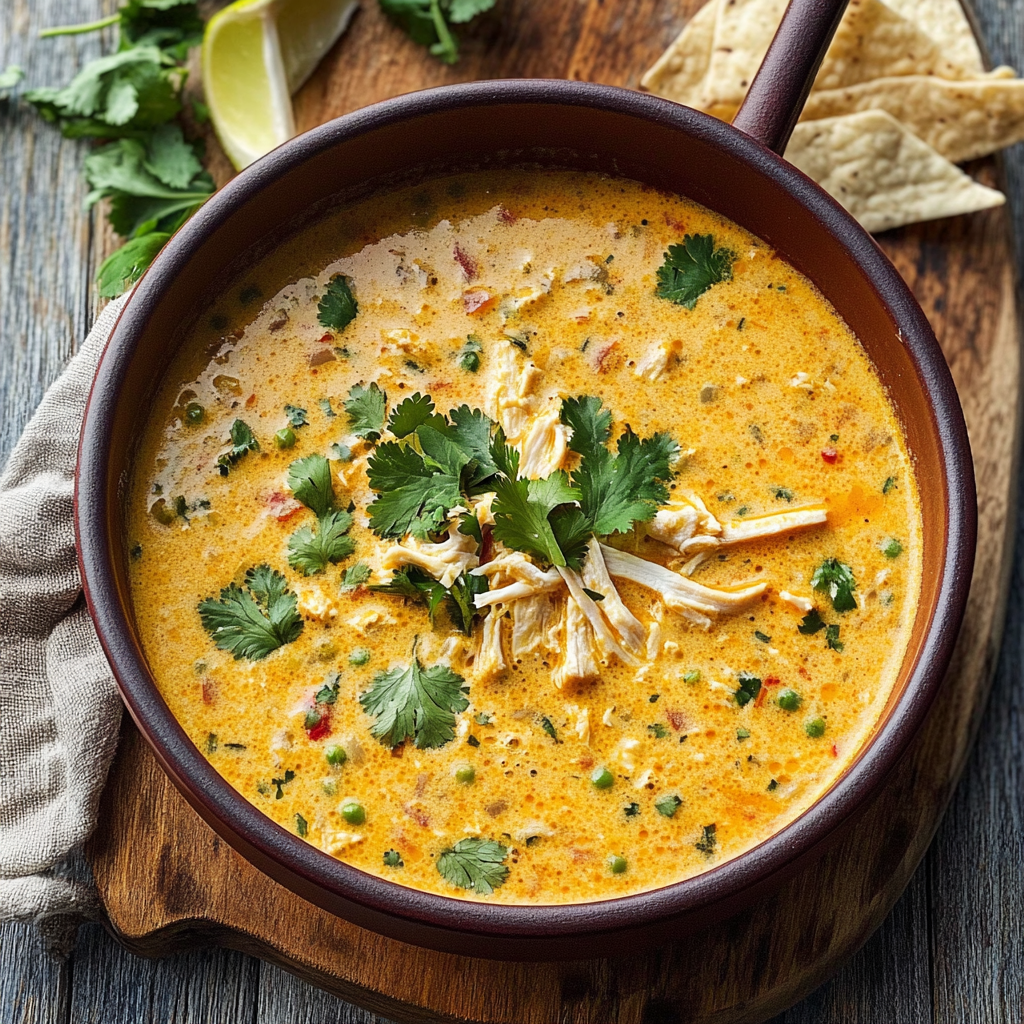 Recipe preparation for Creamy Chicken Enchilada Soup