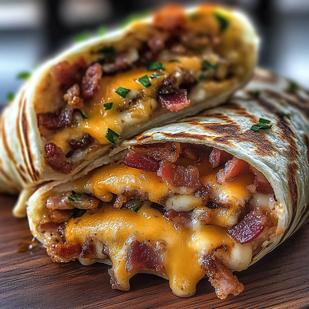 Recipe preparation for Cheesy Garlic Bacon Tortillas