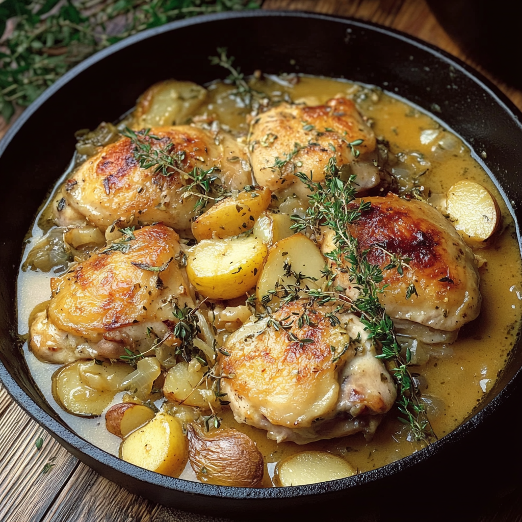 Recipe preparation for Chicken Normandy or French Apple Cider Chicken