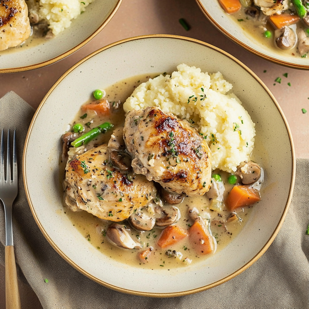 Recipe preparation for Braised Chicken Fricassé in White Wine Sauce