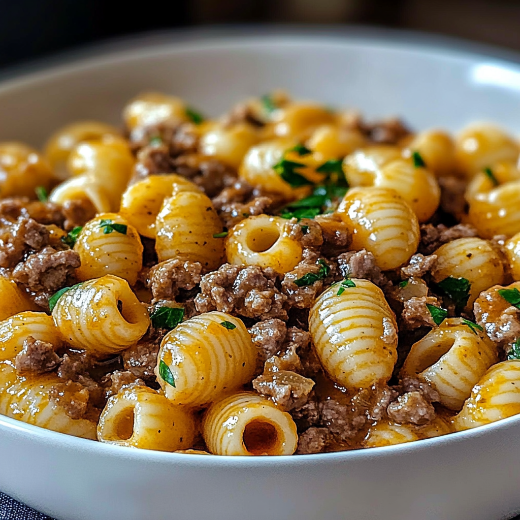 Recipe preparation for Creamy Beef and Shells