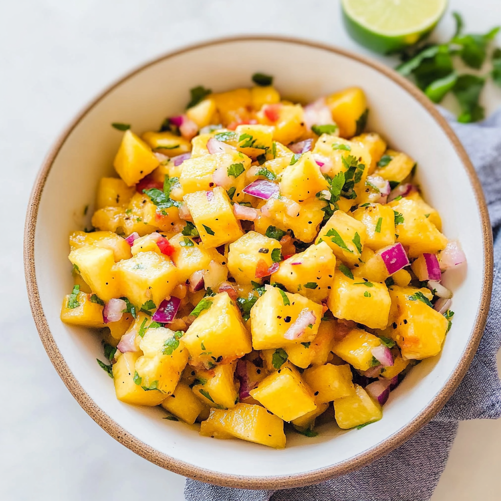 Recipe preparation for Pineapple Mango Salsa