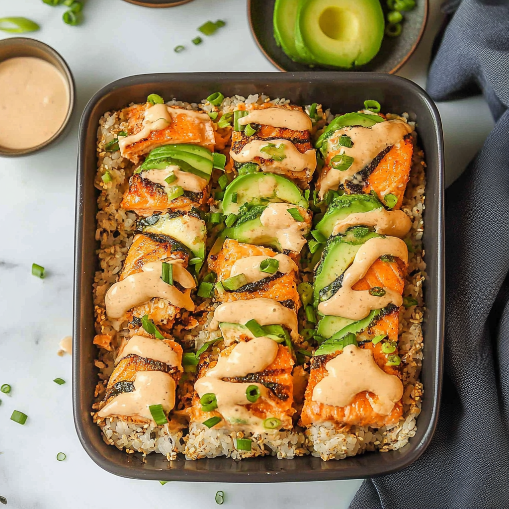 Recipe preparation for Salmon Sushi Bake